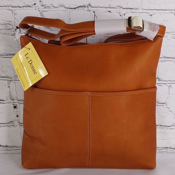 'LE DONNA' 'AVERELY' COLOMBIAN LEATHER TOP ZIP CLOSURE ADJUSTABLE CROSSBODY BAG - Picture 7 of 16